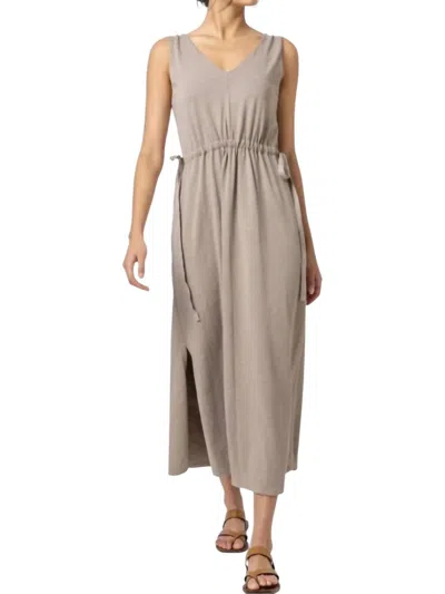 LILLA P DRAWCORD WAIST MAXI DRESS IN DRIFTWOOD