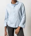 Lilla P Drawstring Neck Pullover In Glass In Blue