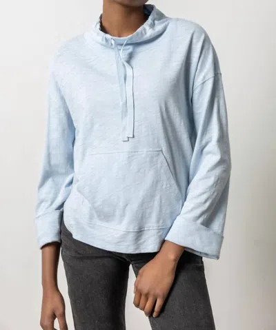 Lilla P Drawstring Neck Pullover In Glass In Blue