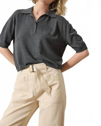 Lilla P Drop Shoulder Polo Neck Sweater In Licorice In Gray
