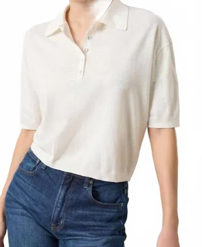 Lilla P Drop Shoulder Polo Sweater In Pearl In Neutral