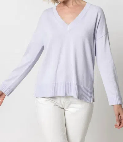 Lilla P Easy Back Seam V-neck Sweater In Lilac In White