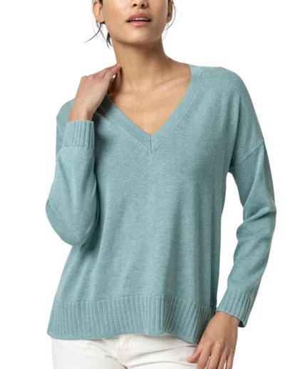Lilla P Easy Back Seam V-neck Sweater In Sea Blue In Green