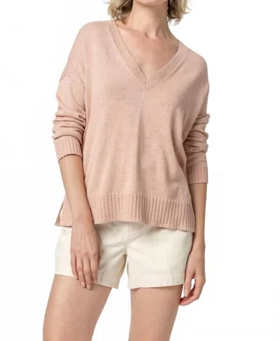 Lilla P Easy Back Seam Vneck Sweater In Cameo In Neutral