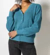 LILLA P EASY BUTTON HENLEY SWEATER IN BALTIC BLUE