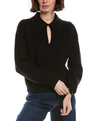 Lilla P Easy Fit Keyhole Rib Sweater In Black