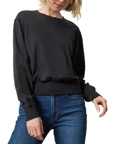 Lilla P Ribbed Easy Trim Crewneck Long Sleeve Top In Black