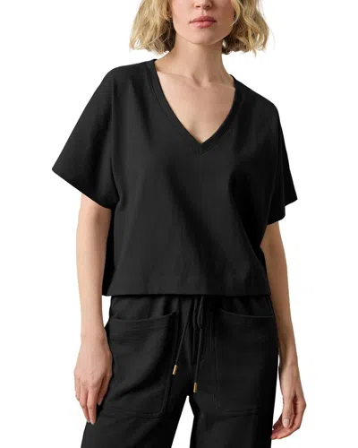 Lilla P Easy Fit Short Sleeve V-neck Dolman Shirt In Black