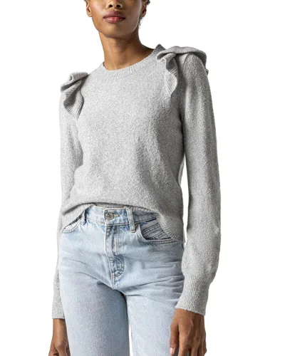 Lilla P Easy Ruffle Crewneck Sweater In Grey