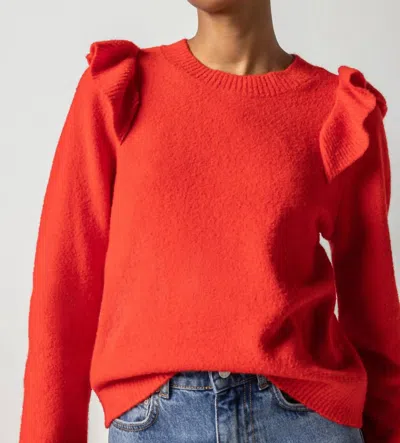 Lilla P Easy Ruffle Crewneck Sweater In Flame In Red