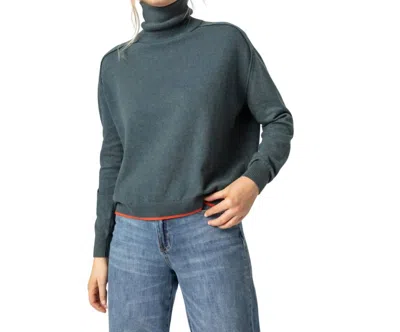 Lilla P Easy Turtleneck With Tipping Sweater In Spruce In Grey