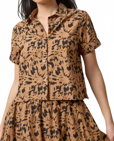 Lilla P Elastic Cuff Button Down Shirt In Animal Floral In Brown