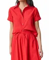 Lilla P Elastic Cuff Button Down Top In Red In Red