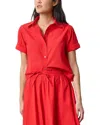 Lilla P Elastic Cuff Button Down Top In Red In Red