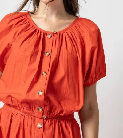 Lilla P Elastic Hem Button Front Top In Poppy In Red