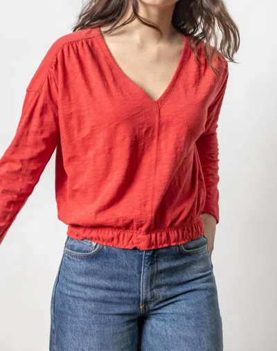 Lilla P Elastic Hem V-neck In Cinnabar In Black