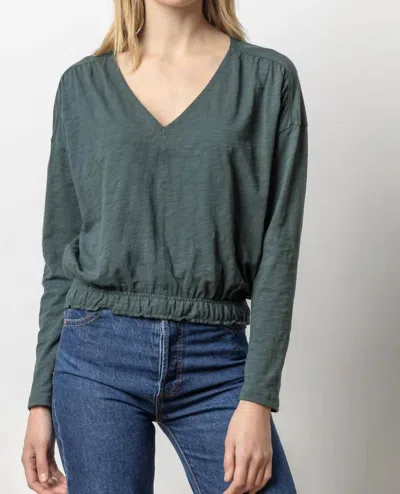 Lilla P Elastic Hem V-neck In Evergreen In Green