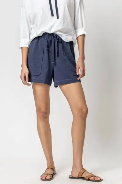 Lilla P Elastic Waist Drawstring Shorts In Navy In Blue