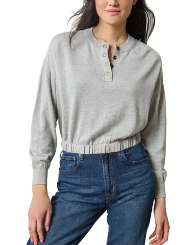 Lilla P Elastic Waist Henley Sweater In Heather Grey In Gray
