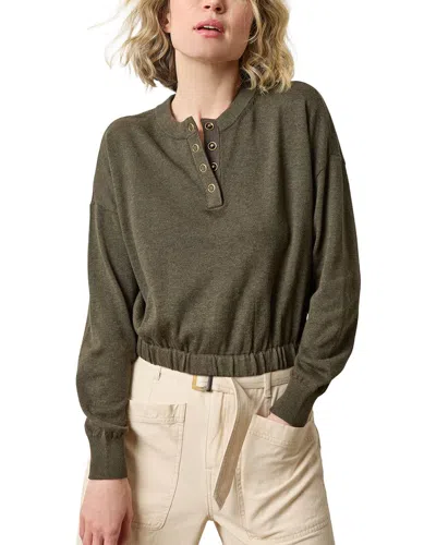 Lilla P Elastic Waist Henley Sweater In Green