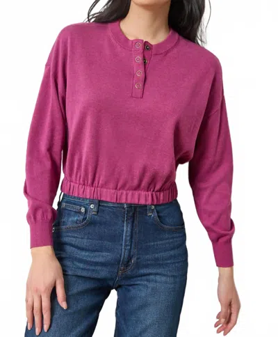 Lilla P Elastic Waist Henley Sweater In Dahlia In Pink