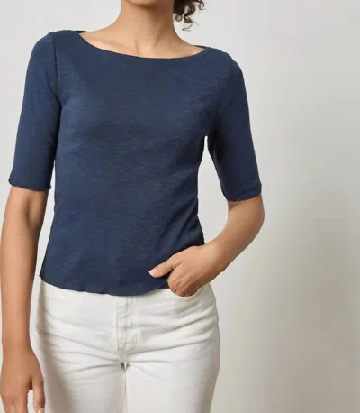 Lilla P Elbow Sleeve Boatneck Shirt In Navy In Blue