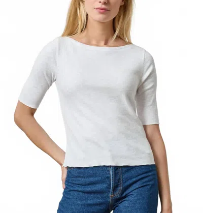 Lilla P Elbow Sleeve Boatneck Top In White