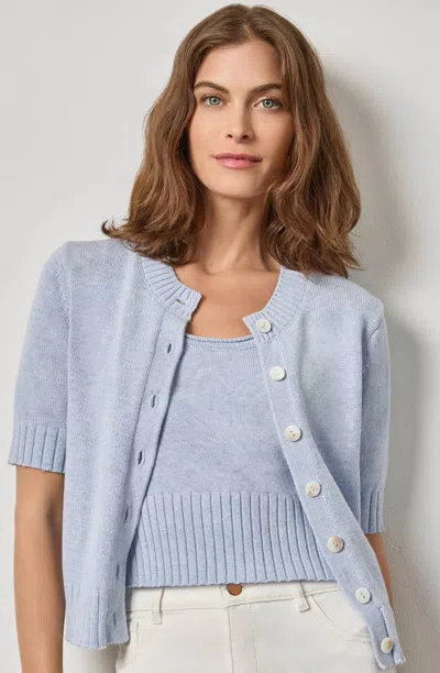 Lilla P Elbow Sleeve Button Cardigan In Clearwater In Blue