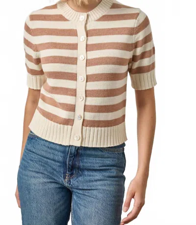 Lilla P Elbow Sleeve Button Cardigan In Fawn Stripe In Multi