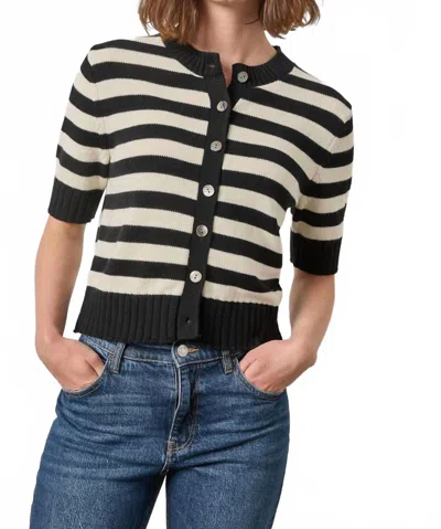 Lilla P Elbow Sleeve Button Cardigan In Jet Black Stripe