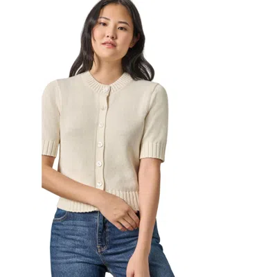 Lilla P Elbow Sleeve Button Cardigan In Off White