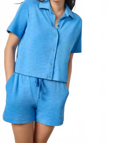 Lilla P Elbow Sleeve Button Down Tee In Regatta In Blue