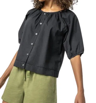 Lilla P Elbow Sleeve Buttondown Top In Black
