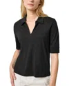 Lilla P Elbow Sleeve Collared T-shirt In Black