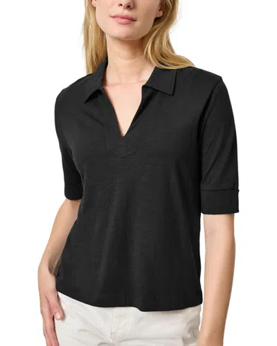 Lilla P Elbow Sleeve Collared T-shirt In Black