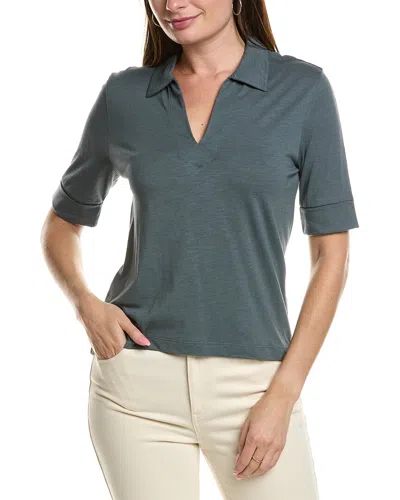 Lilla P Elbow Sleeve Collared T-shirt In Gray