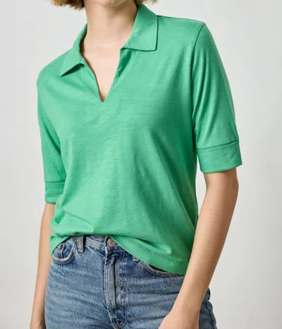 Lilla P Elbow Sleeve Collared Tee In Green