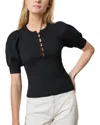 Lilla P Elbow Sleeve Henley Sweater In Black