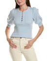 Lilla P Elbow Sleeve Henley Sweater In Blue
