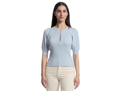 Lilla P Elbow Sleeve Henley Sweater In Blue