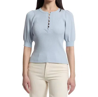 Lilla P Elbow Sleeve Henley Sweater In Tide In Gray