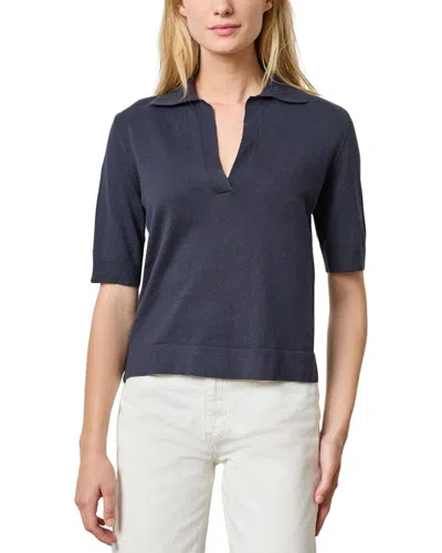 Lilla P Elbow Sleeve Linen-blend Polo Sweater In Blue