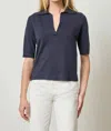 Lilla P Elbow Sleeve Linen-blend Polo Sweater