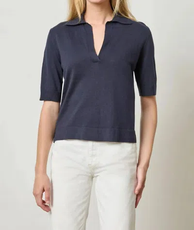 LILLA P ELBOW SLEEVE POLO SWEATER IN NAVY