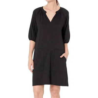 Lilla P Elbow Sleeve Split Neck Dress In Black