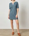 Lilla P Elbow Sleeve Split Neck Dress In Dusk In Blue