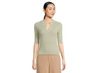 Lilla P Elbow Sleeve Split Neck Sweater In Gray