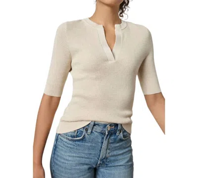 Lilla P Elbow Sleeve Split Neck Sweater In Husk In White
