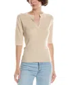 Lilla P Elbow Sleeve Split Neck Sweater In Multi