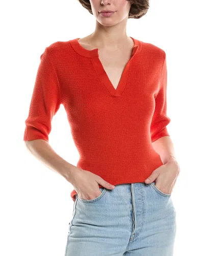 Lilla P Elbow Sleeve Split Neck Sweater In Red